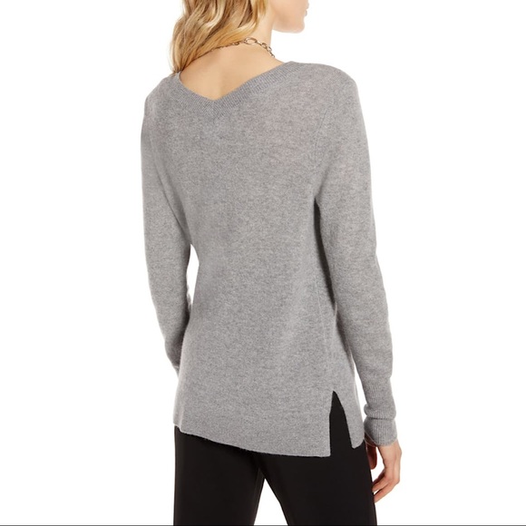 Halogen Cashmere V-neck Sweater Grey Small - Picture 2 of 7